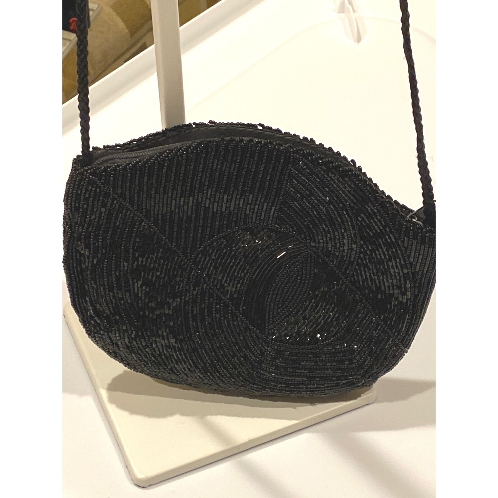 Beaded Satin Evening Bag Clutch Purse Black Formal Party‎ Handbag Prom Wedding